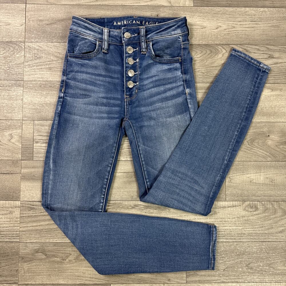 American Eagle Super Hi-Rise Jegging Skinny Jeans Medium Wash sz 00 Short